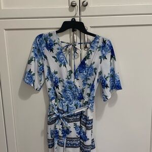 Trixxi White Romper with Blue Floral Print